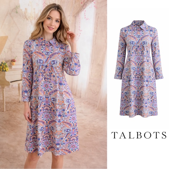 Talbots Dresses & Skirts - Talbots Collared Geometric Button Shirt Dress